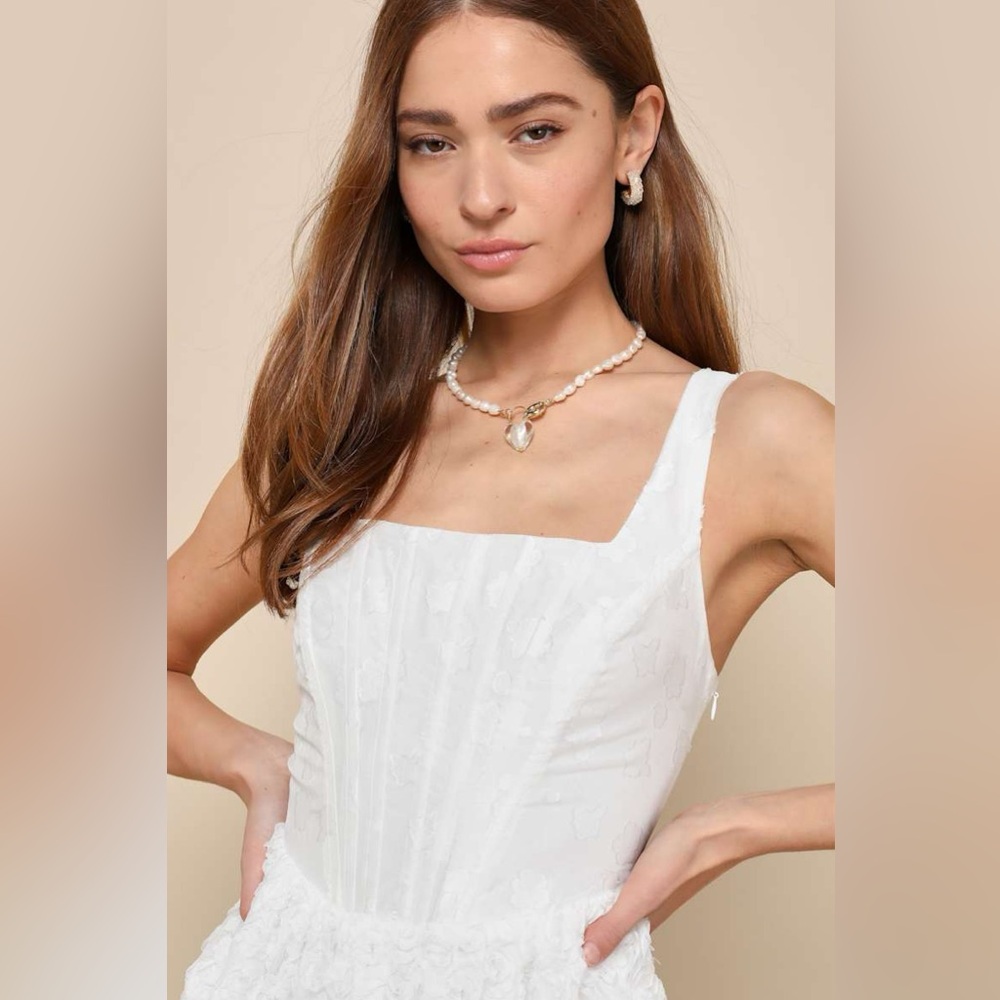 Lulus Gorgeous Bliss White Jacquard Rosette Bustier Mini Dress - Picture 3 of 6